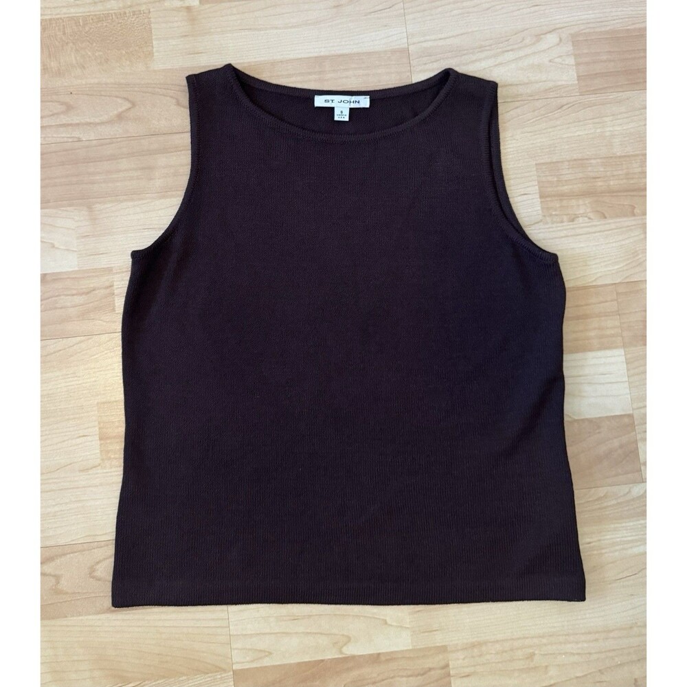 VTG . St. John Collection Women’s Classic Knit Top Size Small Brown Sleeveless - Picture 6 of 10